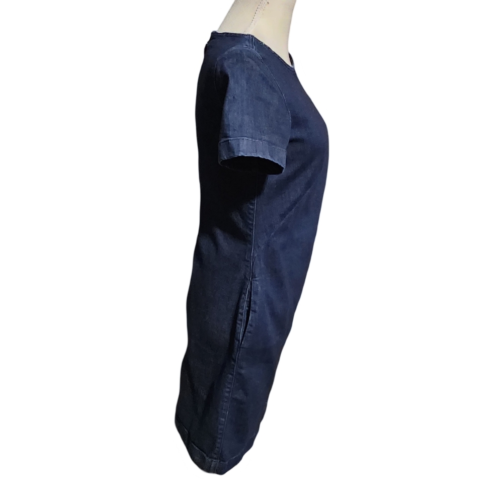 BODEN Rhea Blue Denim Sheath Short Sleeve Midi Dress Size 4L Casual Minimalist - Picture 7 of 14